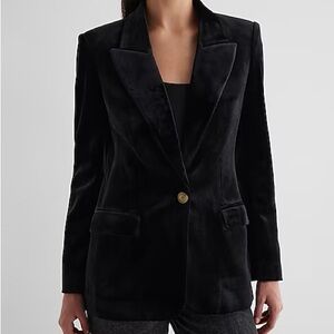 NWT Express Velvet One Button Blazer Pitch Black
